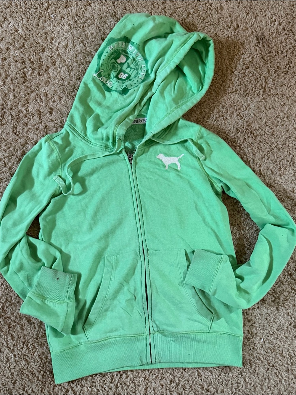 Victoria's Secret size small Mint Green Zip-Up Hoodie with Dog Logo